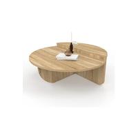 IDMarket - Lot de 2 Tables Basses Rondes GUILIA 90 cm asymétriques façon hêtre