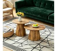 Lot de 2 tables basses rondes, tables d'appoint avec base conique, plateau de 2,5 cm d'épaisseur, tables basses empilables, design japonais, MDF et métal, table de canapé moderne pour salon, jardin