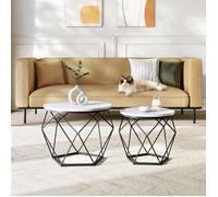Lot de 2 Tables Basses Rondes VASAGLE, Style Moderne, Plateau Amovible, Cadre en Acier, Blanc et Noir