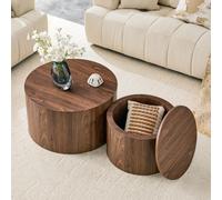 Lot de 2 tables basses, tables d'appoint, tables basses gigognes, espace de | Nesting Ensemble de table ronde de salon, 1 table basse creuse et 1 petite table basse avec espace de rangement pour salon