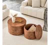 Lot de 2 tables basses, tables d'appoint, tables basses gigognes, espace de | Nesting Ensemble de table ronde de salon, 1 table basse creuse et 1 petite table basse avec espace de rangement pour salon