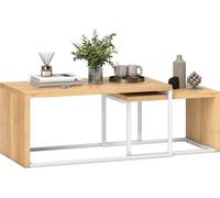 Lot de 2 tables basses - Tables gigognes et tables d'appoint - Structure métallique - Pour salon et chambre à coucher - Grande 90 × 48 × 42 cm, petite 59 × 42 × 36 cm - Naturel et blanc