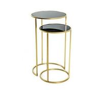 Lot de 2 tables coloris or-noir - H 50/60 x Ø 30/35 cm --