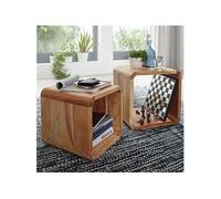 Tables gigognes en bois massif WOHNLING - Set de 2 - Style campagnard Cubes Shelf Nature