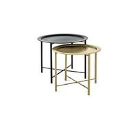 Lot de 2 tables d'appoint coloris noir-or en métal - H 44/49 x Ø 52/62 cm --