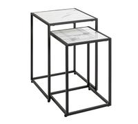 HAKU Lot de 2 Tables d'appoint Noir et Blanc, marbre synthétique, métal, Table Basse, Table de Salon - Dimensions : L 28/33 x H 43/50 x P 28/33 cm Style : Art déco
