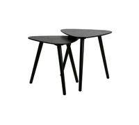 Lot de 2 tables d'appoint en bois de pin et de frêne, noir, empilable, triangle, gigogne - Woood, Nila - 45x45x45 cm, 40x40x40 cm