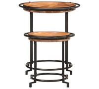 Lot de 2 tables d'appoint en bois massif d'acacia avec structure | Style industriel, surface résistante, nettoyage facile, utilisation intérieure et extérieure, design intemporel pour salon