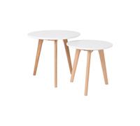 Lot de 2 tables d'appoint en chêne massif et plateau laqué blanc, gigognes, style scandinave - White Label, Bodine - 50x50x45 cm