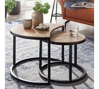 Lot de 2 tables d'appoint en manguier naturel et fer noir