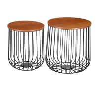 Lot de 2 tables d'appoint ERRANO paniers en métal tables à café tables basses rondes bouts de canapé vintage décor chêne sauvage
