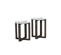 Lot de 2 tables d'appoint Galadron en verre et bois - Transparent et gris foncé