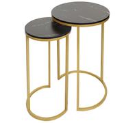lot de 2 tables d'appoint HWC-K46, table basse table de chevet table de salon, aspect marbre MDF ~ noir-or
