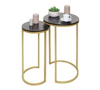 Lot De 2 Tables D'appoint Hwc-K46, Table Basse Aspect Marbré Mvg-Certifié Mdf Noir-Or Noir