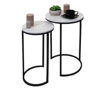 Lot De 2 Tables D'appoint Hwc-K46, Table Basse Table De Chevet Aspect Marbré Mvg-Certifié Mdf Blanc-Noir Blanc