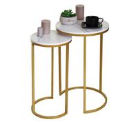 Lot De 2 Tables D'appoint Hwc-K46 Table De Salon, Aspect Marbré Mvg-Certifié Mdf Blanc-Or Blanc