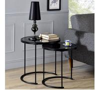 Idimex Tables d'appoint LEYRE lot de 2 – gigognes, design industriel, plateau rond verre trempé noir