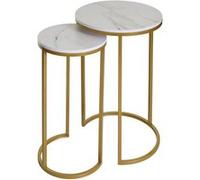 lot de 2 tables d'appoint HWC-K46, table basse table de chevet table de salon, aspect marbre MDF ~ blanc-or