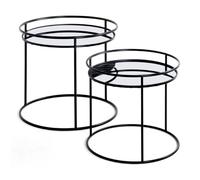LOUNGITUDE Tables d'appoint HAKU rondes métal et miroir Lot de 2 Noir H40/48 Ø44/52 cm