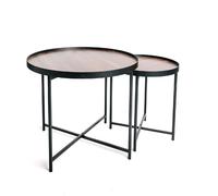 Lot de 2 tables d'appoint ou tables gigogne ronde en MDF et métal - Marron et noir