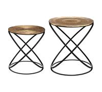 Lot de 2 Tables d'appoint Pied en métal et Plateau en Bois déco Ethnique - Atmosphera