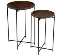 Paris prix lot de 2 tables d'appoint rondes en métal - Marron et noir