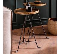 Lot de 2 tables d'appoint rondes 35 et 38 cm en aluminium doré et noir