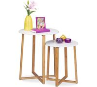 Lot de 2 tables d'appoint rondes - Tables basses modernes aux accents naturels et blancs