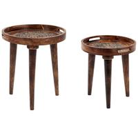 Lot de 2 Tables d'Appoint Sombres en Bois de Manguier à Plateau Creux Trépi