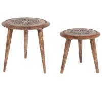 Lot de 2 Tables d'Appoint Sombres en Bois de Manguier à Plateau Sculpté Tur