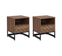 Lot de 2 tables de chevet 1 tiroir et 1 niche - MDF et Acier - Coloris : Naturel et noir - CARATANA