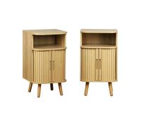 Lot de 2 tables de chevet 2 portes coulissantes + 1 niche effet bois rainuré. L 40 x P 40 x H 70cm