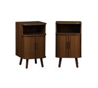 Lot de 2 tables de chevet 2 portes coulissantes + 1 niche effet bois rainuré noyer. L 40 x P 40 x H 70cm