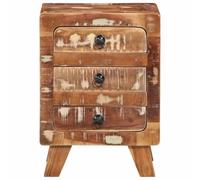 Lot de 2 tables de chevet 37 x 32 x 50 cm en bois massif de récupération | Bois massif de récupération, pieds en bois, hauteur des pieds 10 cm, assemblage requis, plateau robuste, facile à entretenir