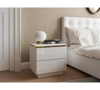Lot de 2 tables de chevet avec 2 tiroirs - Blanc brillant et doré - VUKIA