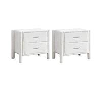 Lot de 2 tables de chevet avec 2 tiroirs - Tissu bouclette - Blanc - CONOMO