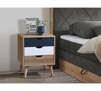 Lot de 2 tables de chevet avec 3 tiroirs - Coloris : Naturel, blanc et bleu marine - LURVIA
