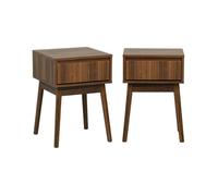 Lot de 2 tables de chevet avec un tiroir. Panneaux stratifiés couleur noyer. Pied en bois de sapin. L 39 x 39 x H 55.4cm LINEAR