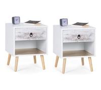 IDMarket Lot de 2 tables de chevet BAHIA 1 tiroir avec niche scandinave