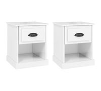 Lot de 2 tables de chevet, blanc brillant, 39 x 39 x 47,5 cm, bois | Bois multicouche, finition blanche brillante, 1 tiroir, 1 compartiment par jour, utilisation dans la chambre, le salon