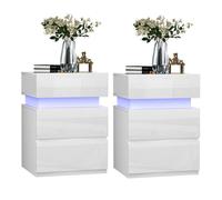 Lot de 2 Tables de chevet Blanc - PIPIPOXER - Avec 3 Tiroirs et LED Multicolore Réglable - 40x35x56 cm - Style Scandinave moderne