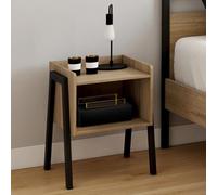 Lot de 2 tables de chevet DALAT 1 niche bois et pieds métal noir design industriel