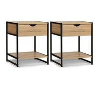 IDMARKET Lot de 2 tables de chevet DETROIT 1 tiroir avec tablette bois et métal noir design industriel