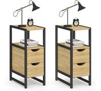 Lot de 2 tables de chevet DETROIT 2 tiroirs et 1 niche bois et métal noir design industriel Bois G