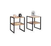 IDMarket - Lot de 2 Tables de Chevet Detroit Tables d'appoint Bois et métal Noir Design Industriel