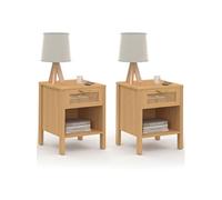 IDMarket Tables de chevet EDHEN – 1 tiroir avec niche, cannage et bois – Lot de 2