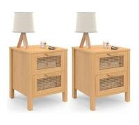 IDMarket – Lot de 2 tables de chevet EDHEN, 2 tiroirs, cannage et bois