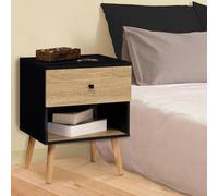 Lot de 2 tables de chevet EMMIE 1 tiroir scandinaves bois et noir
