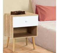 IDMARKET Lot de 2 tables de chevet EMMIE scandinaves 1 tiroir avec niche hêtre et blanc