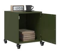 Lot de 2 tables de chevet en acier vert olive 36x39x43,5 cm en acier laminé à froid avec poignée et 4 roues pour ranger livres et télécommandes